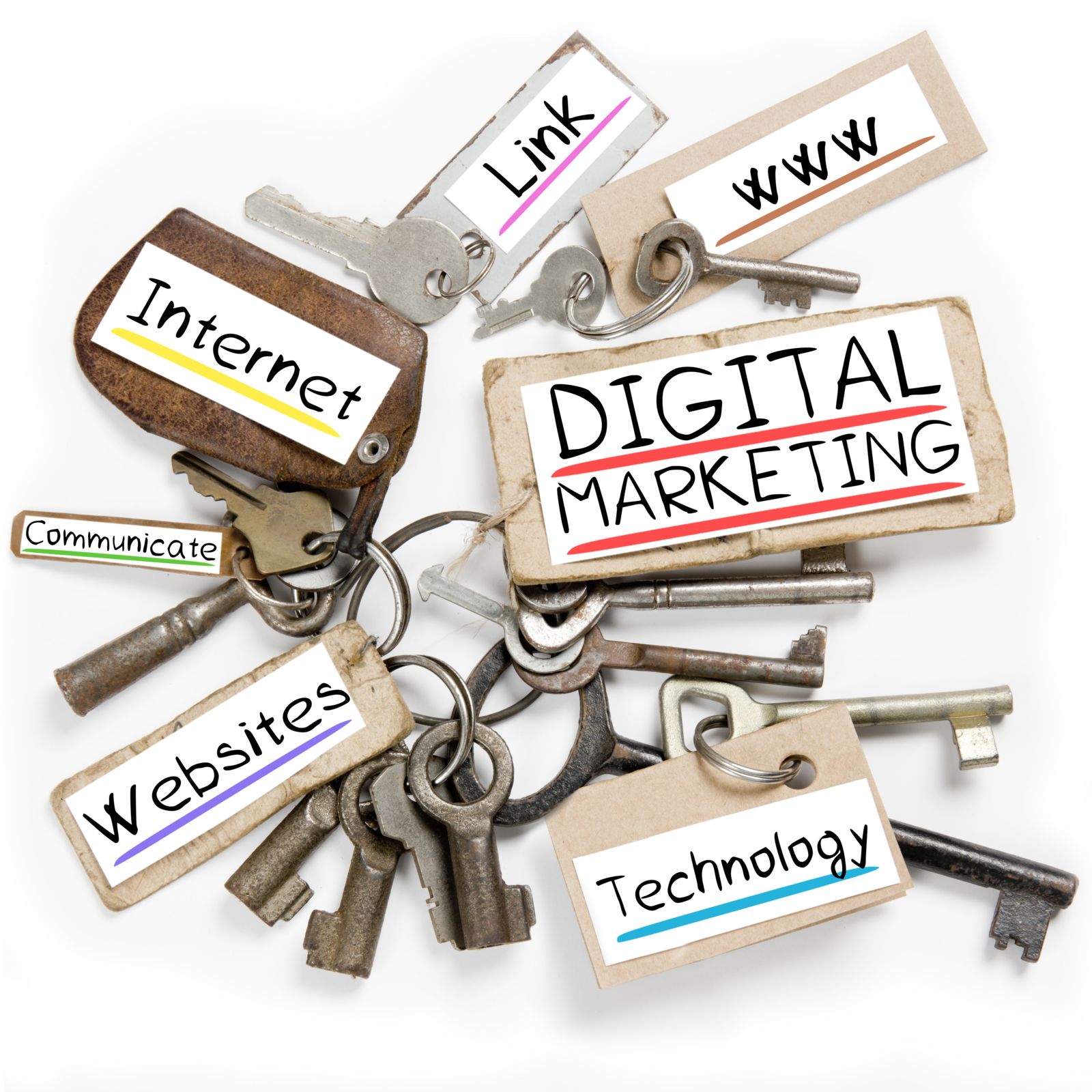 set of keys with online marketing terms